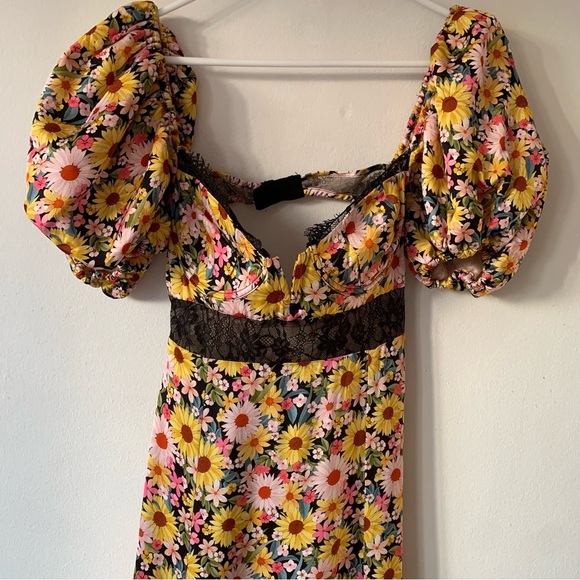 NWT For Love & Lemons Sylvia Floral Lace Puff Short Sleeve Slit Maxi Dress - Picture 8 of 15